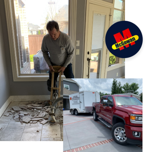 This is pictures of our truck and trailer on our way to remove broken and damaged tile in Fayetteville AR so new tile could be laid down. The bigger picture is the handheld tile remover that I use in tight spots where bigger equipment will not fit.